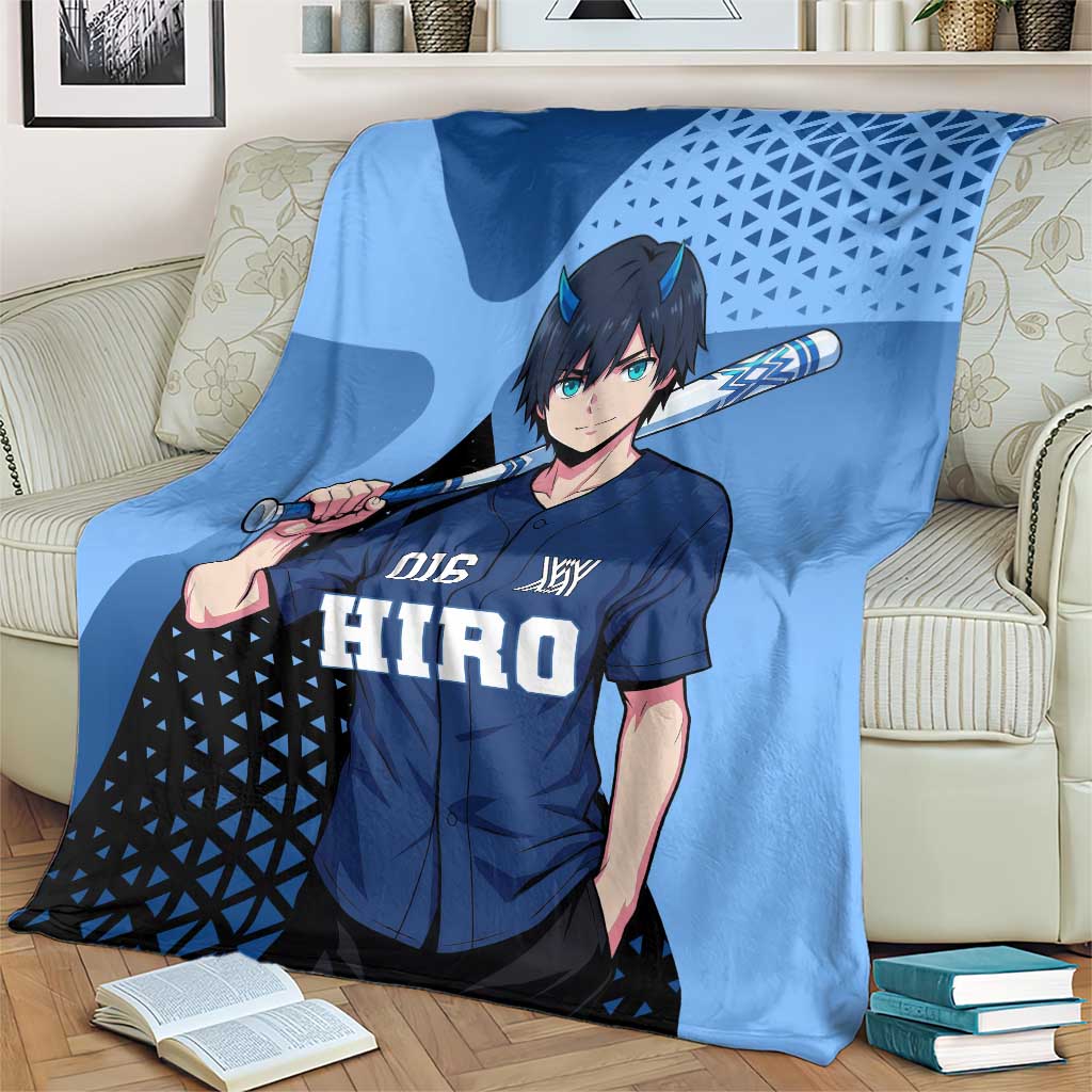 Hiro Blanket Geometric Blue Baseball Anime Style
