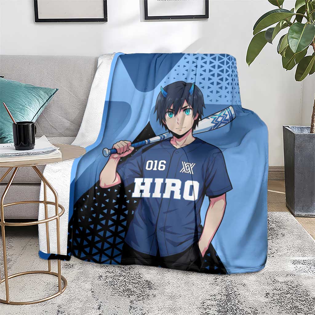 Hiro Blanket Geometric Blue Baseball Anime Style