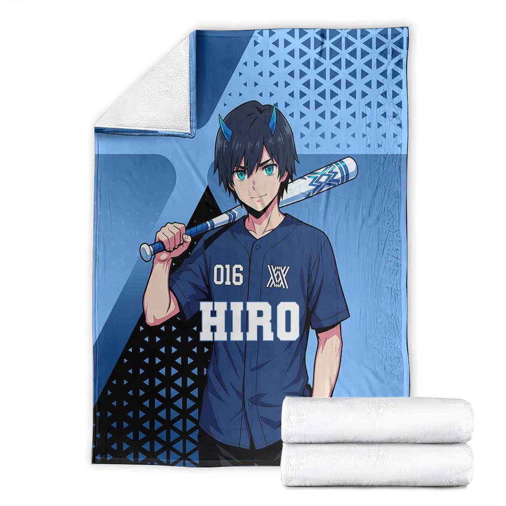 Hiro Blanket Geometric Blue Baseball Anime Style