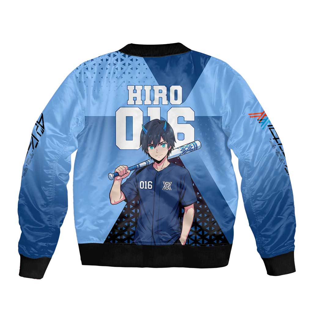 Hiro Bomber Jacket Geometric Blue Baseball Anime Style