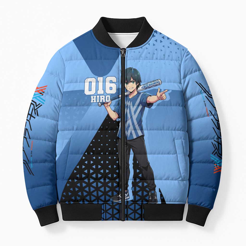 Hiro Bomber Puffer Jacket Geometric Blue Baseball Anime Style