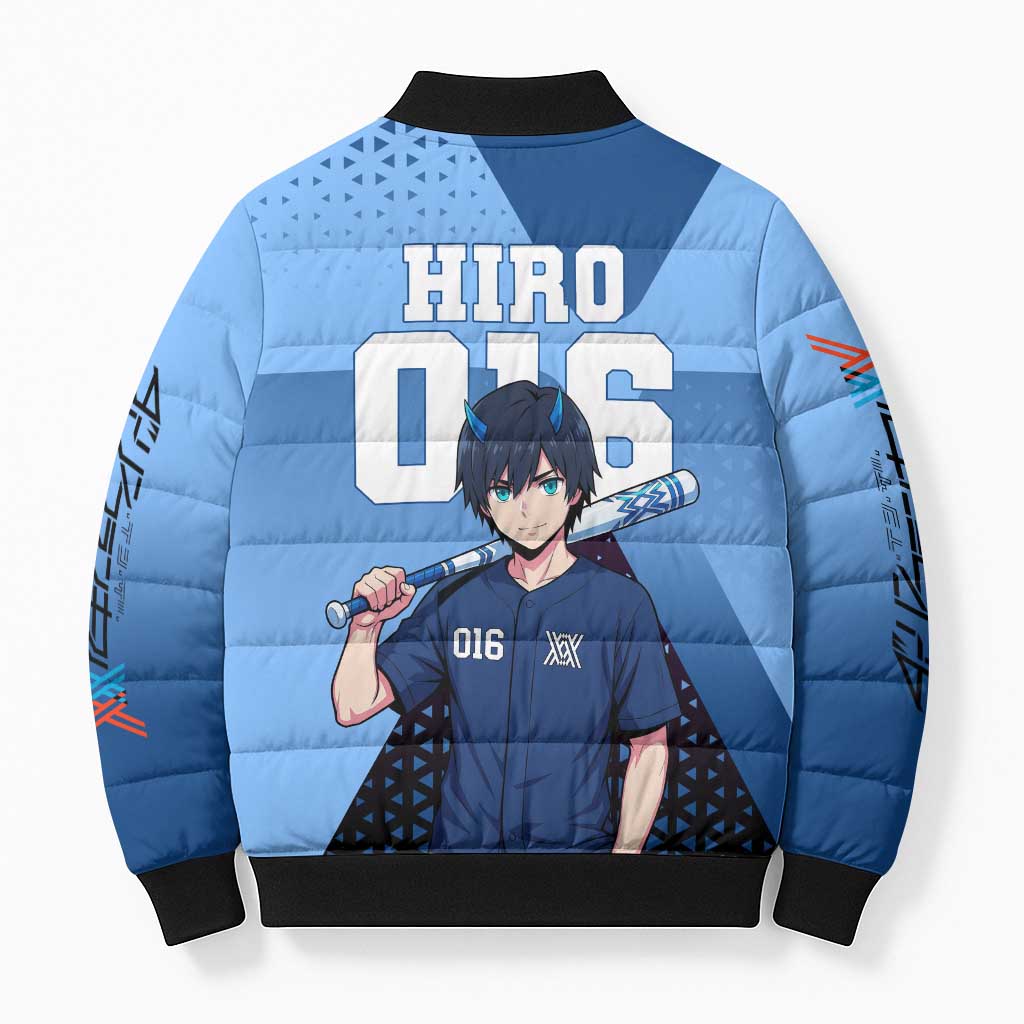 Hiro Bomber Puffer Jacket Geometric Blue Baseball Anime Style