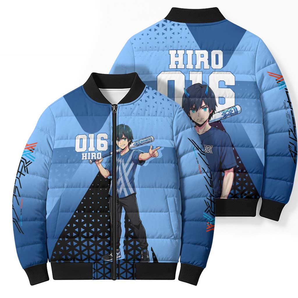 Hiro Bomber Puffer Jacket Geometric Blue Baseball Anime Style