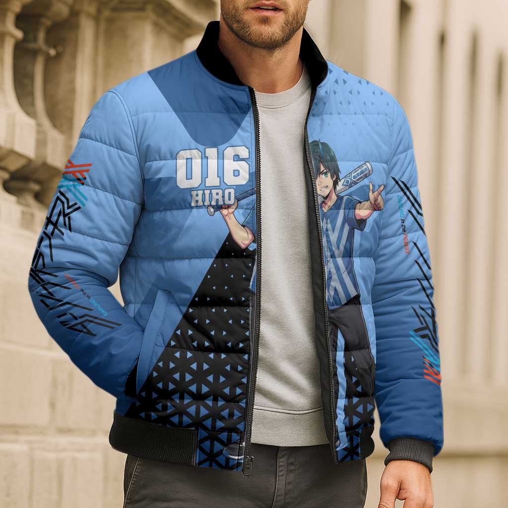 Hiro Bomber Puffer Jacket Geometric Blue Baseball Anime Style