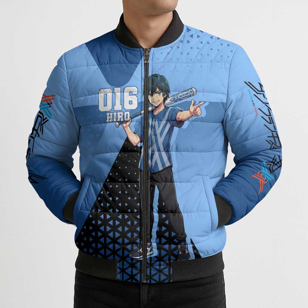 Hiro Bomber Puffer Jacket Geometric Blue Baseball Anime Style