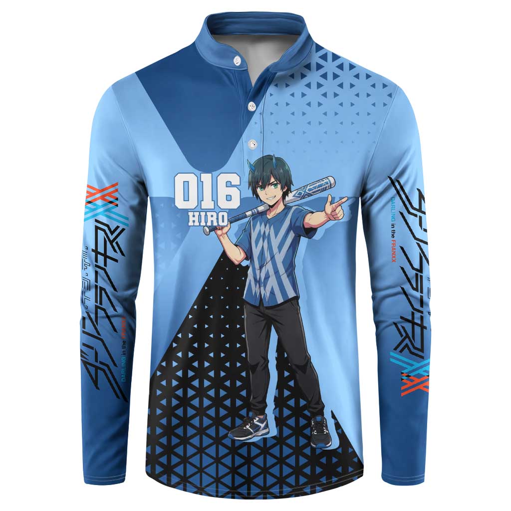 Hiro Button Sweatshirt Geometric Blue Baseball Anime Style
