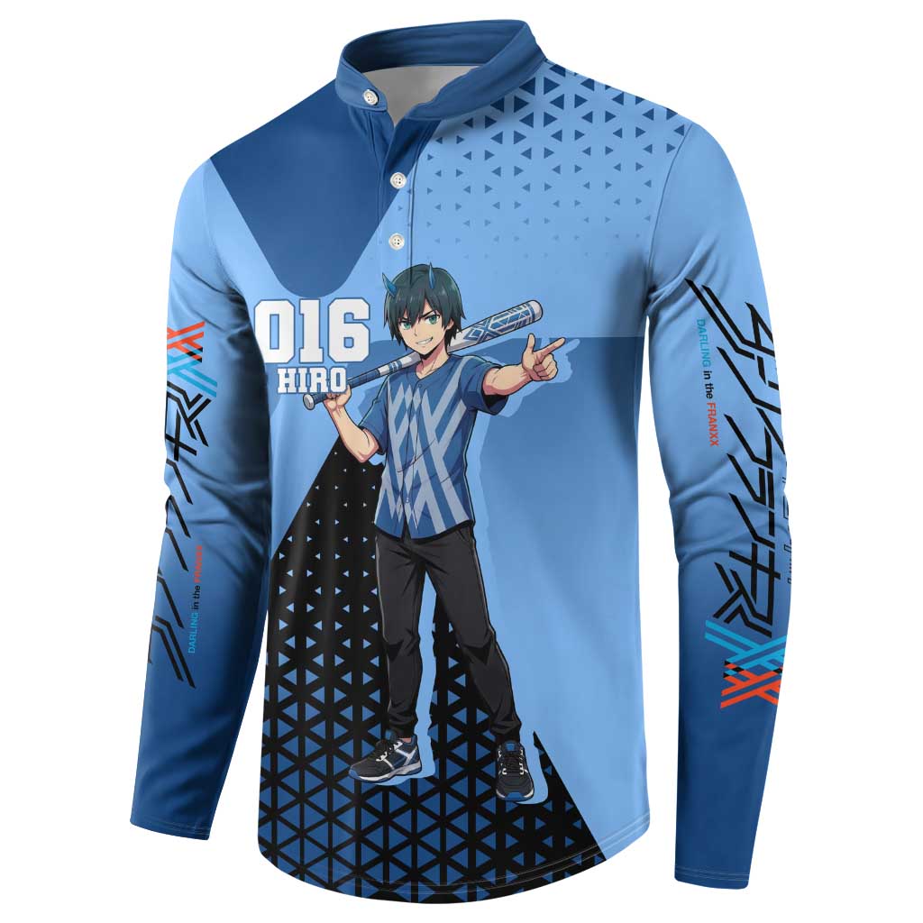 Hiro Button Sweatshirt Geometric Blue Baseball Anime Style