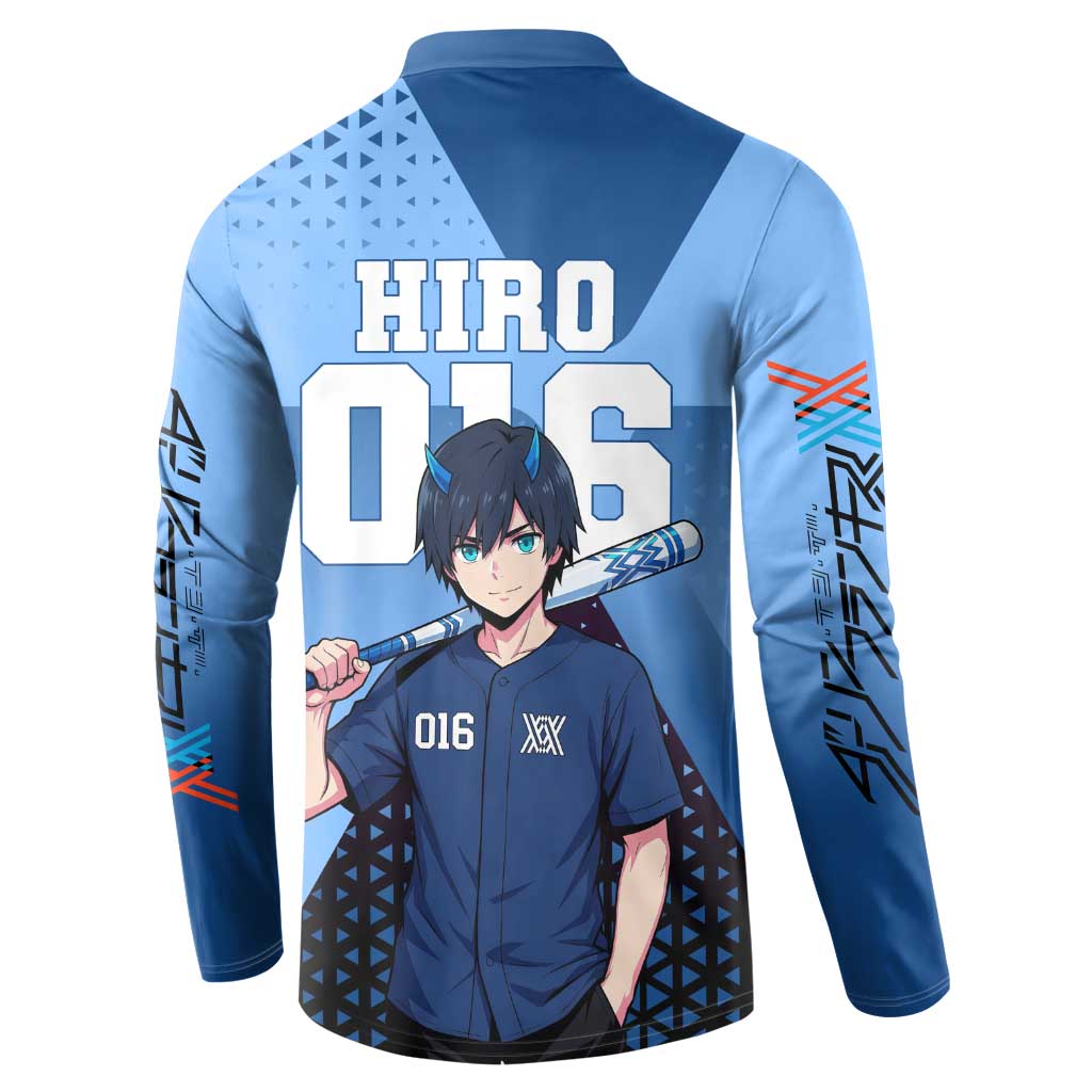 Hiro Button Sweatshirt Geometric Blue Baseball Anime Style