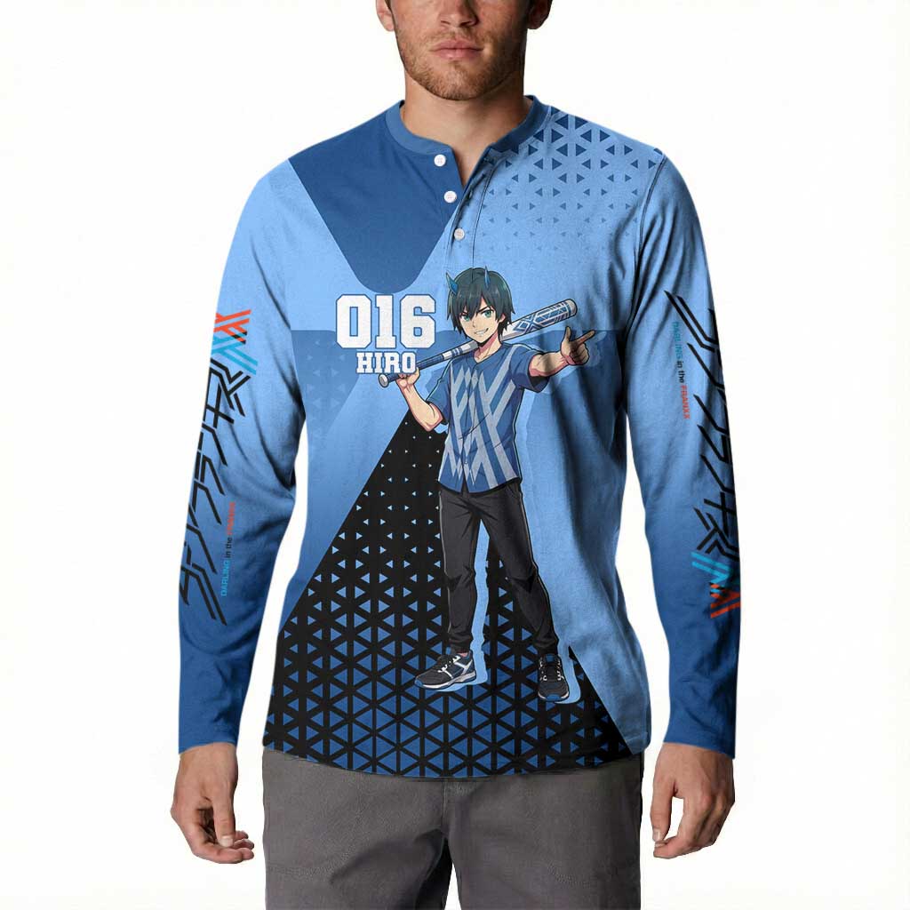 Hiro Button Sweatshirt Geometric Blue Baseball Anime Style