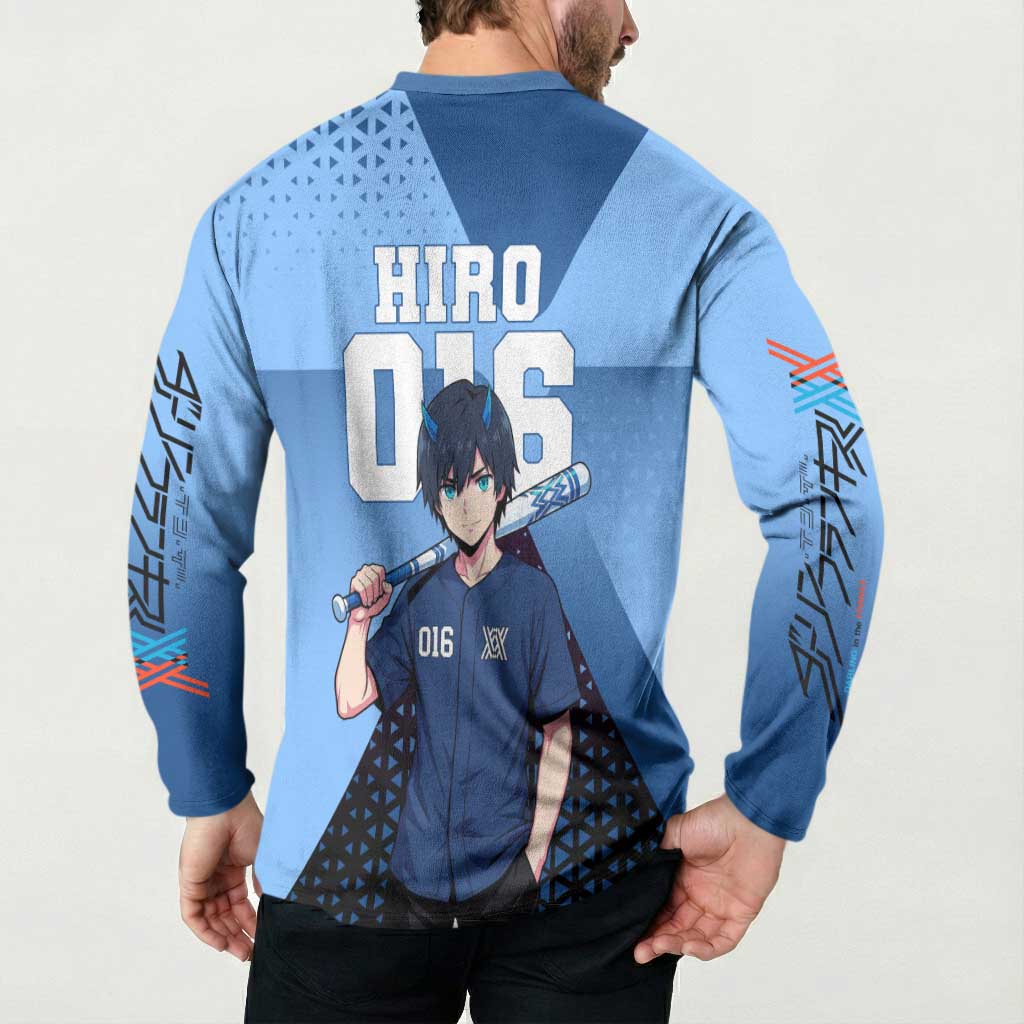 Hiro Button Sweatshirt Geometric Blue Baseball Anime Style