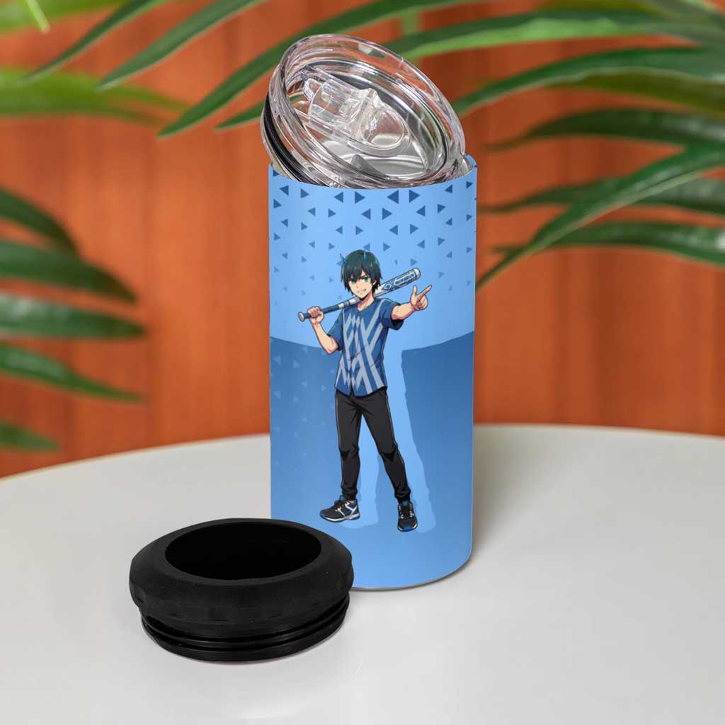 Hiro 4 in 1 Can Cooler Tumbler Geometric Blue Baseball Anime Style