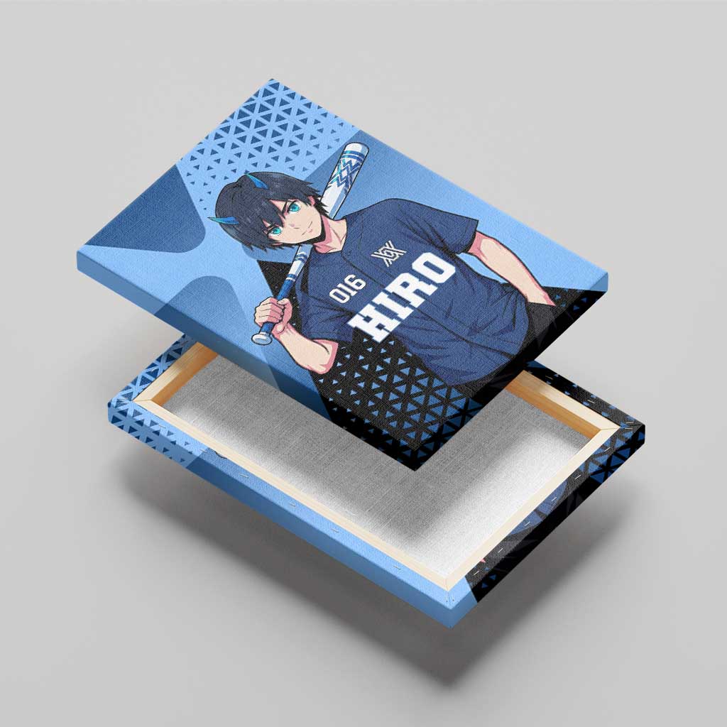 Hiro Canvas Wall Art Geometric Blue Baseball Anime Style