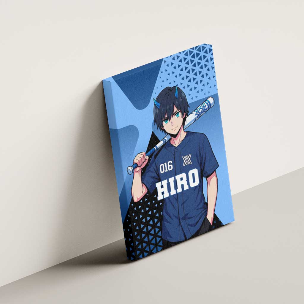 Hiro Canvas Wall Art Geometric Blue Baseball Anime Style