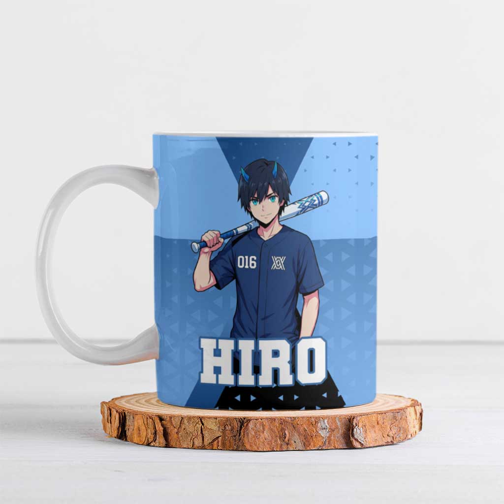 Hiro Ceramic Mug Geometric Blue Baseball Anime Style