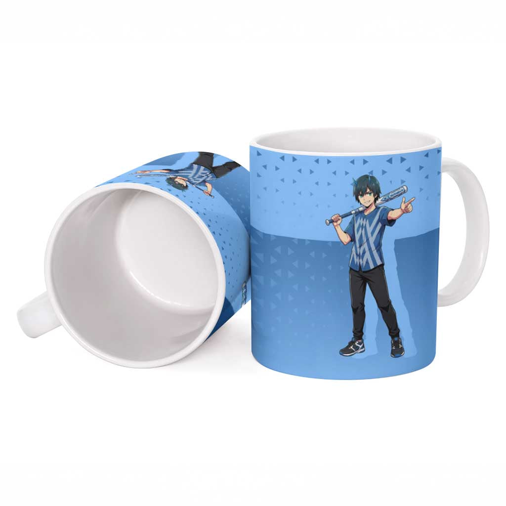 Hiro Ceramic Mug Geometric Blue Baseball Anime Style