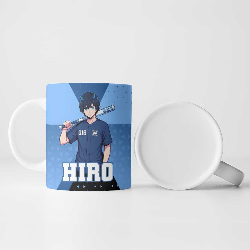 Hiro Ceramic Mug Geometric Blue Baseball Anime Style