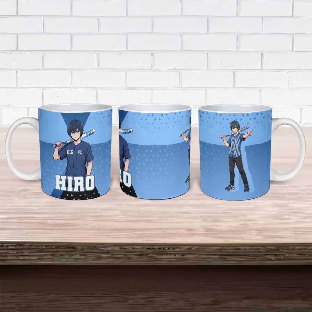 Hiro Ceramic Mug Geometric Blue Baseball Anime Style