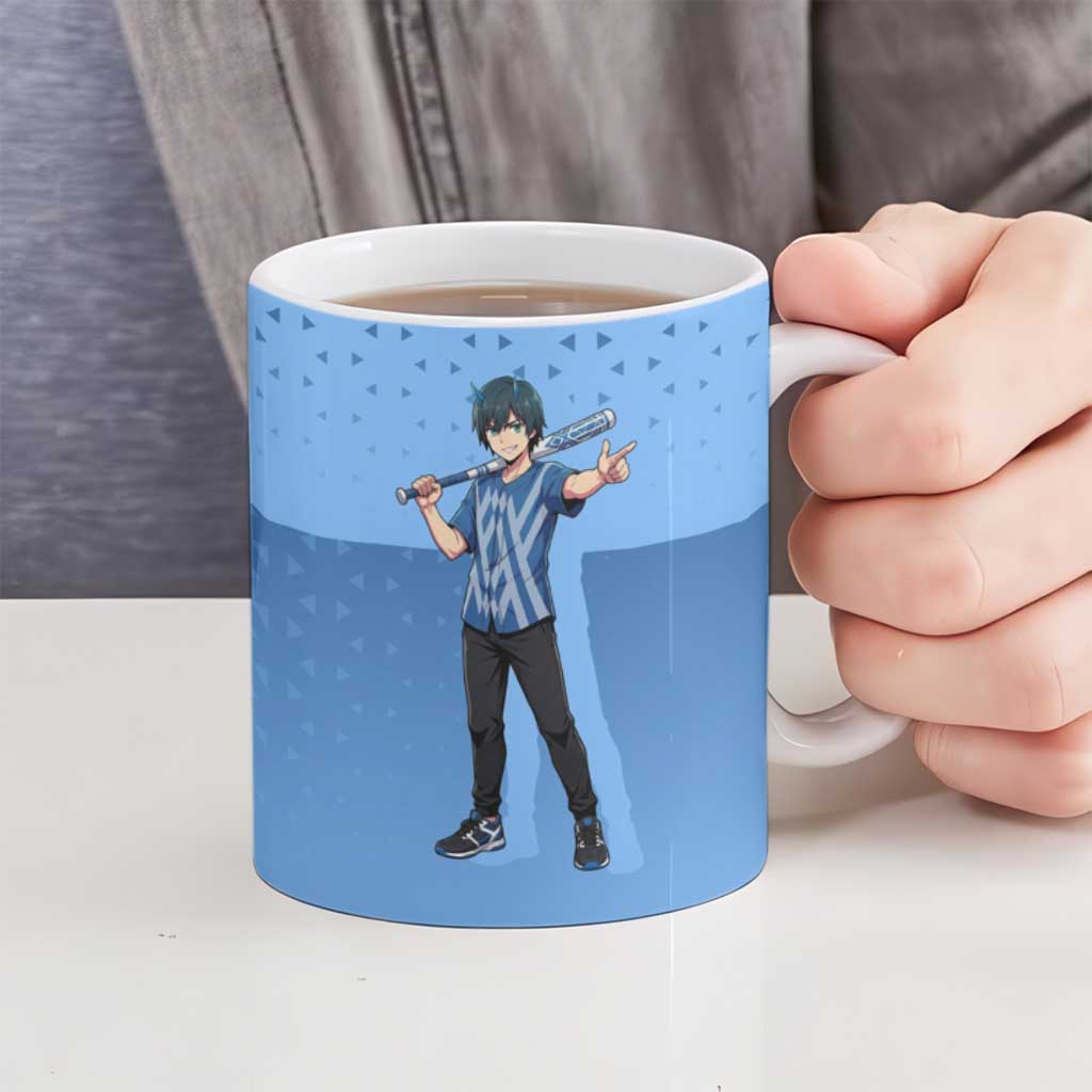 Hiro Ceramic Mug Geometric Blue Baseball Anime Style