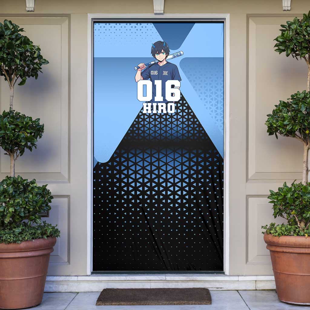 Hiro Door Cover Geometric Blue Baseball Anime Style