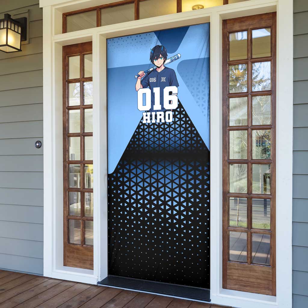 Hiro Door Cover Geometric Blue Baseball Anime Style