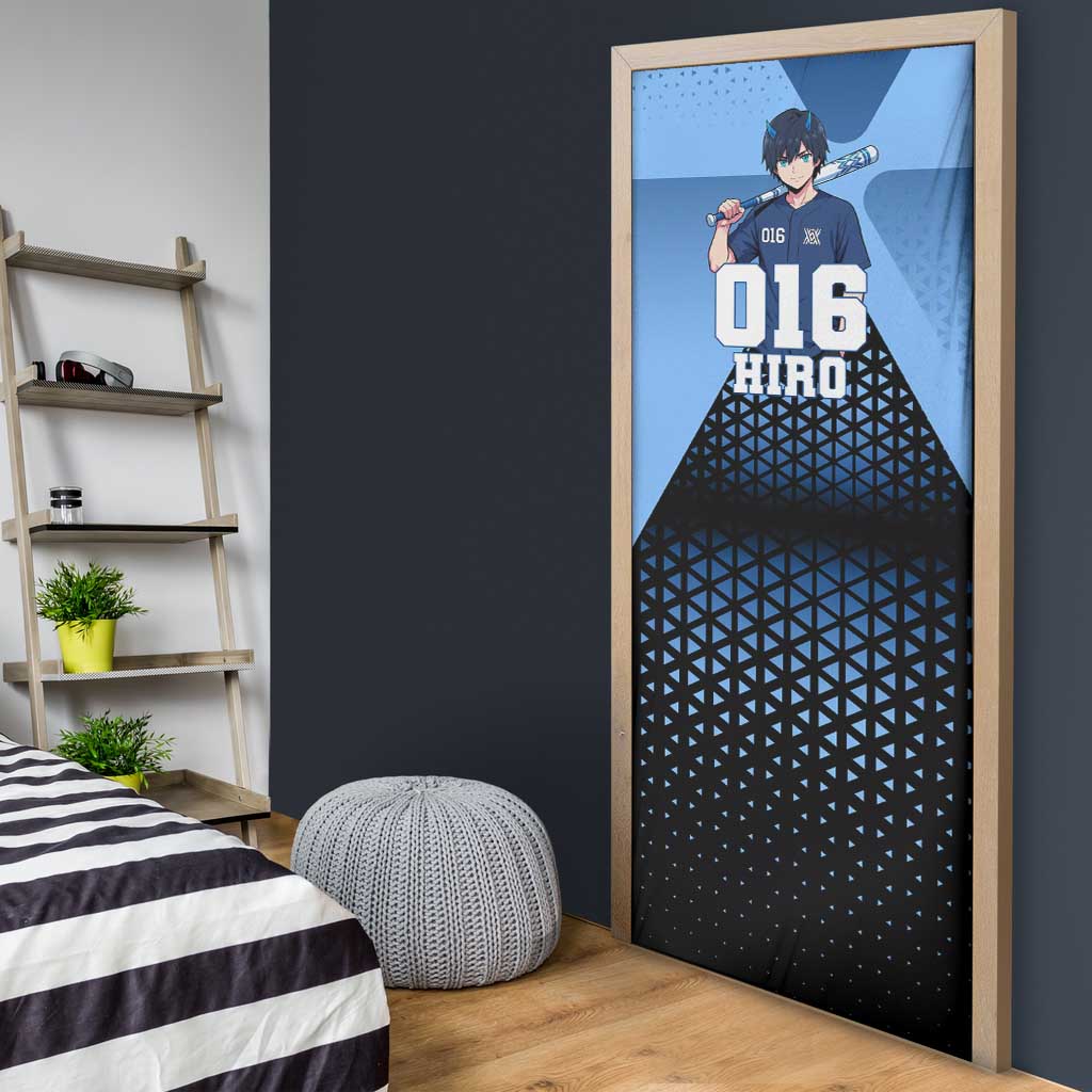 Hiro Door Cover Geometric Blue Baseball Anime Style