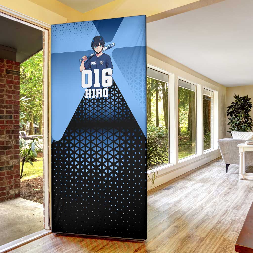 Hiro Door Cover Geometric Blue Baseball Anime Style