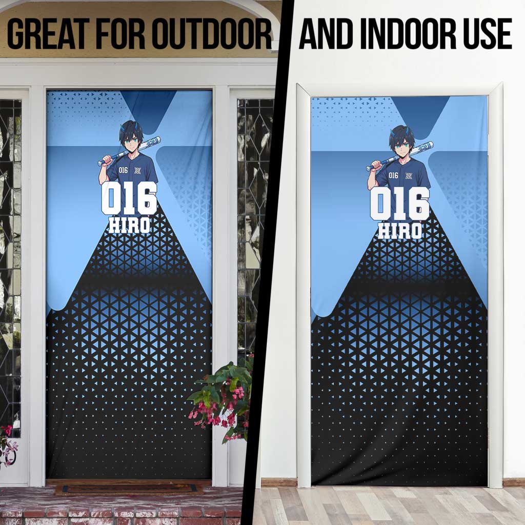 Hiro Door Cover Geometric Blue Baseball Anime Style