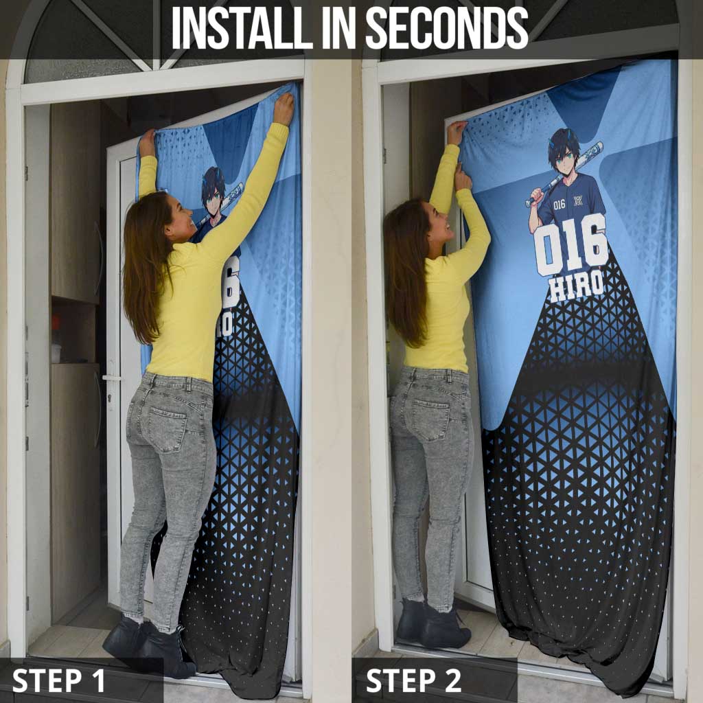 Hiro Door Cover Geometric Blue Baseball Anime Style