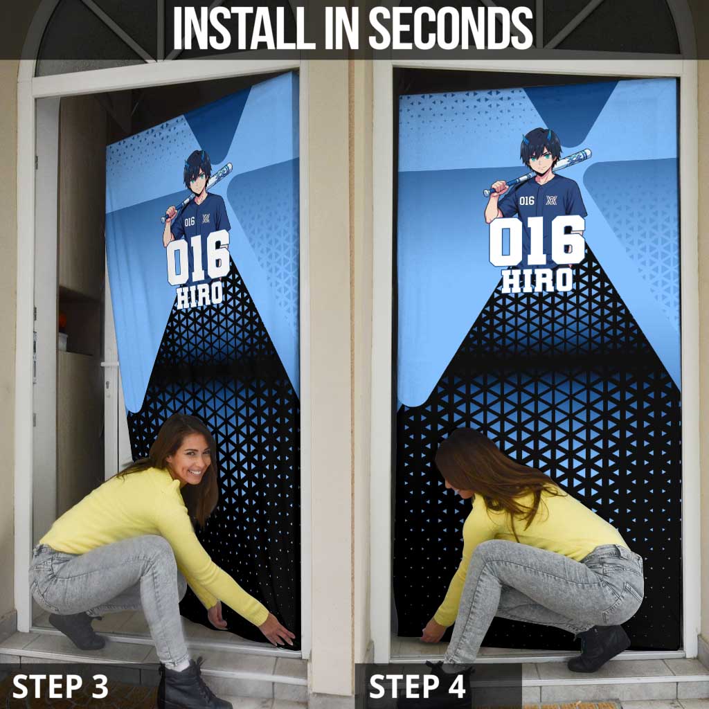 Hiro Door Cover Geometric Blue Baseball Anime Style