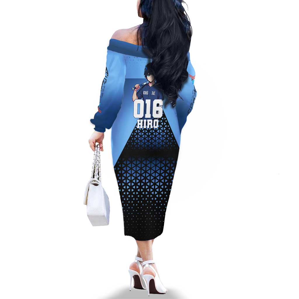 Hiro Family Matching Off The Shoulder Long Sleeve Dress and Hawaiian Shirt Geometric Blue Baseball Anime Style
