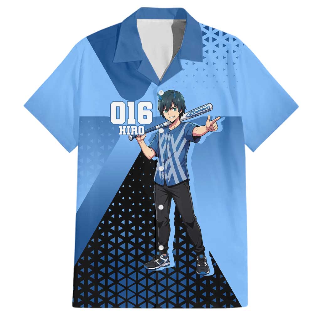 Hiro Family Matching Off Shoulder Short Dress and Hawaiian Shirt Geometric Blue Baseball Anime Style