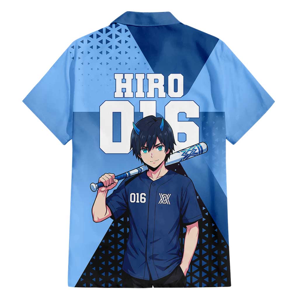 Hiro Family Matching Off Shoulder Short Dress and Hawaiian Shirt Geometric Blue Baseball Anime Style
