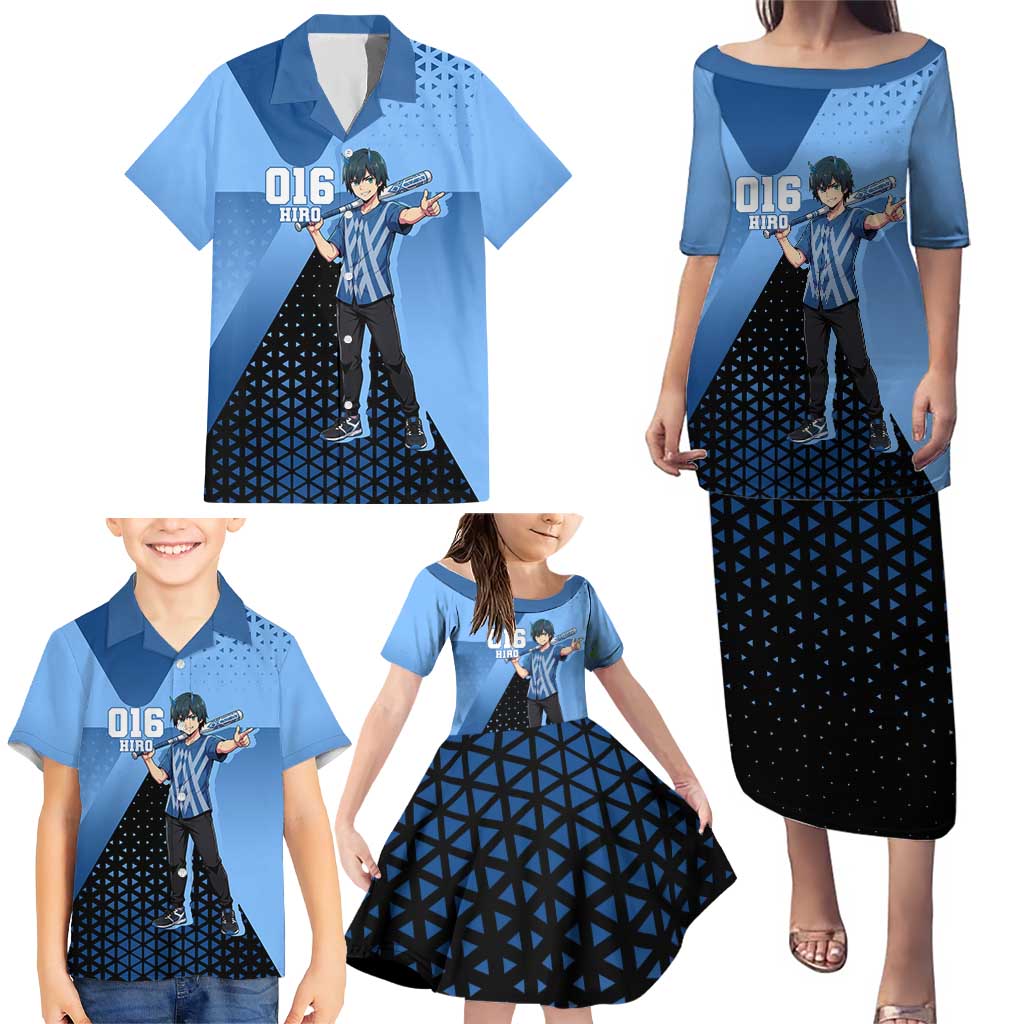 Hiro Family Matching Puletasi and Hawaiian Shirt Geometric Blue Baseball Anime Style