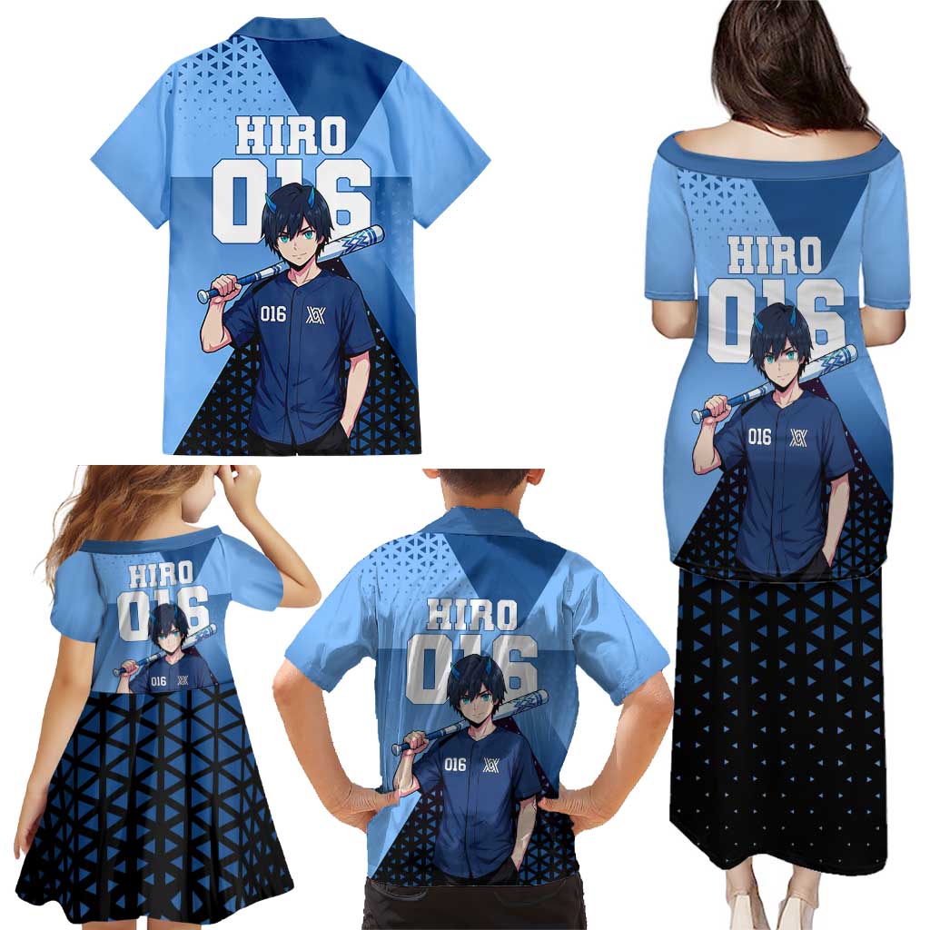 Hiro Family Matching Puletasi and Hawaiian Shirt Geometric Blue Baseball Anime Style