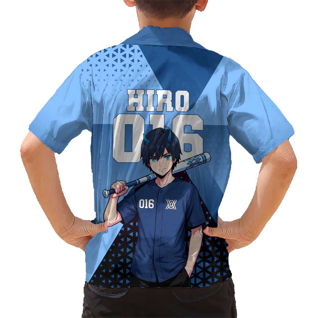 Hiro Family Matching Summer Maxi Dress and Hawaiian Shirt Geometric Blue Baseball Anime Style