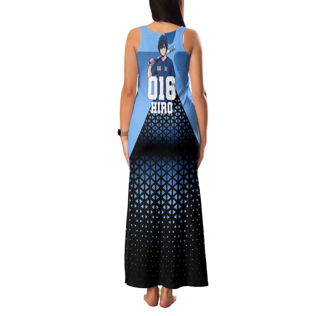 Hiro Family Matching Tank Maxi Dress and Hawaiian Shirt Geometric Blue Baseball Anime Style
