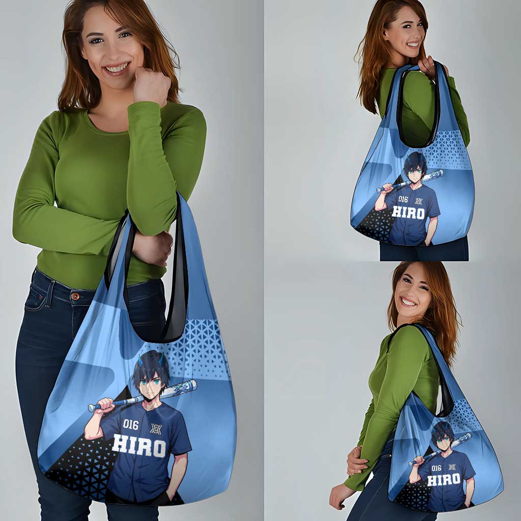 Hiro Grocery Bag Geometric Blue Baseball Anime Style