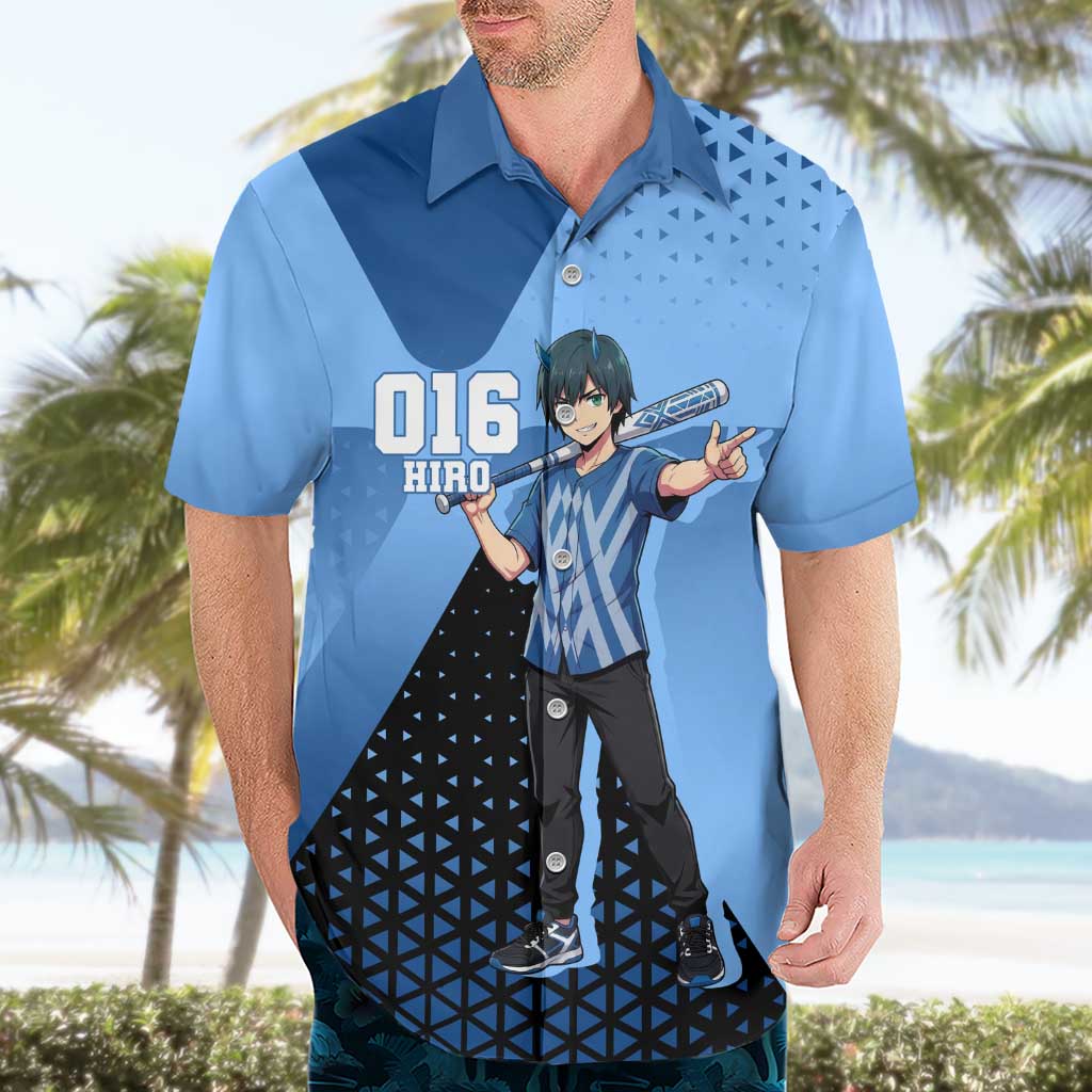 Hiro Hawaiian Shirt Geometric Blue Baseball Anime Style