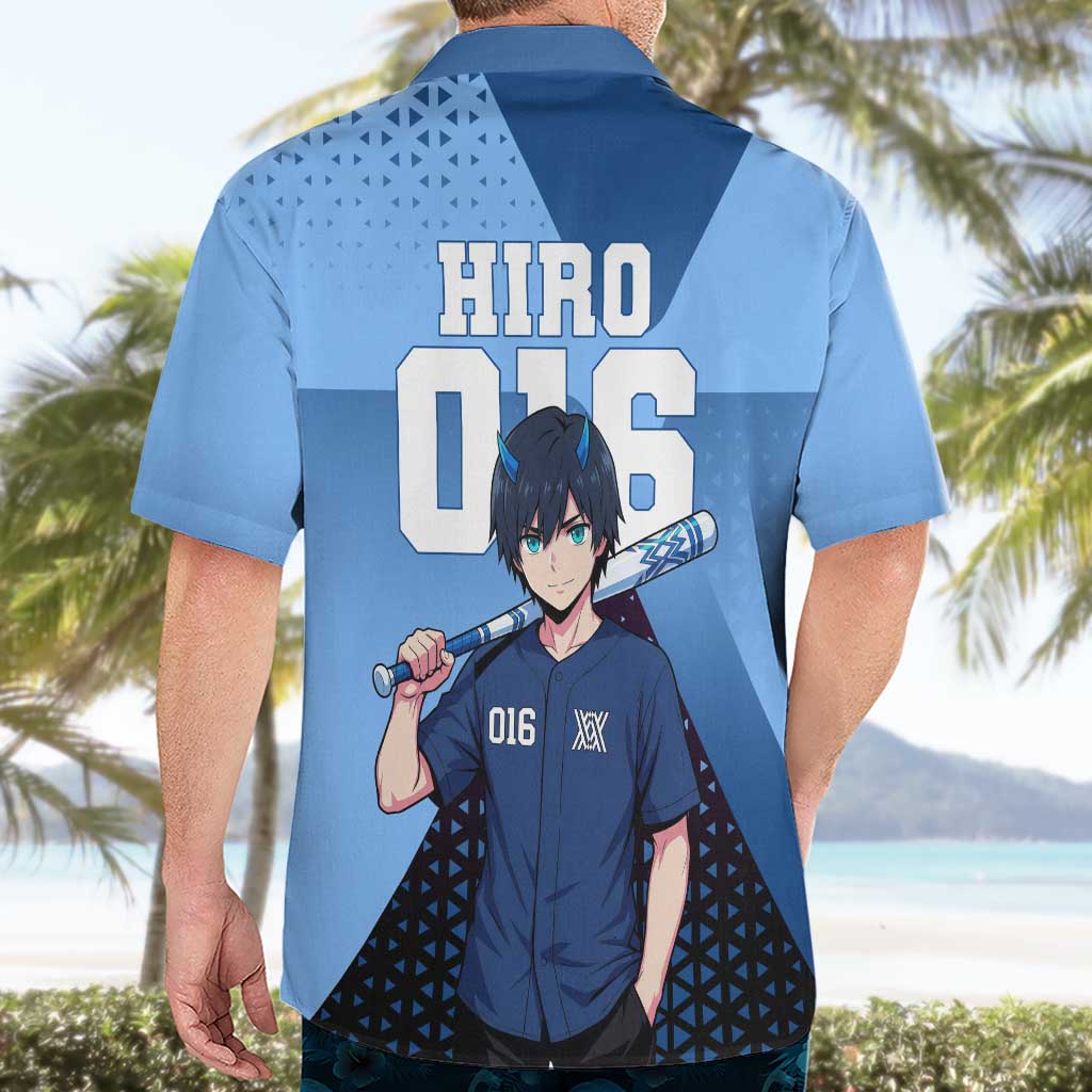 Hiro Hawaiian Shirt Geometric Blue Baseball Anime Style