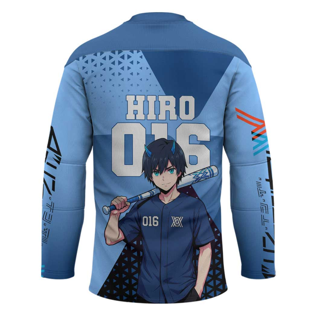 Hiro Hockey Jersey Geometric Blue Baseball Anime Style