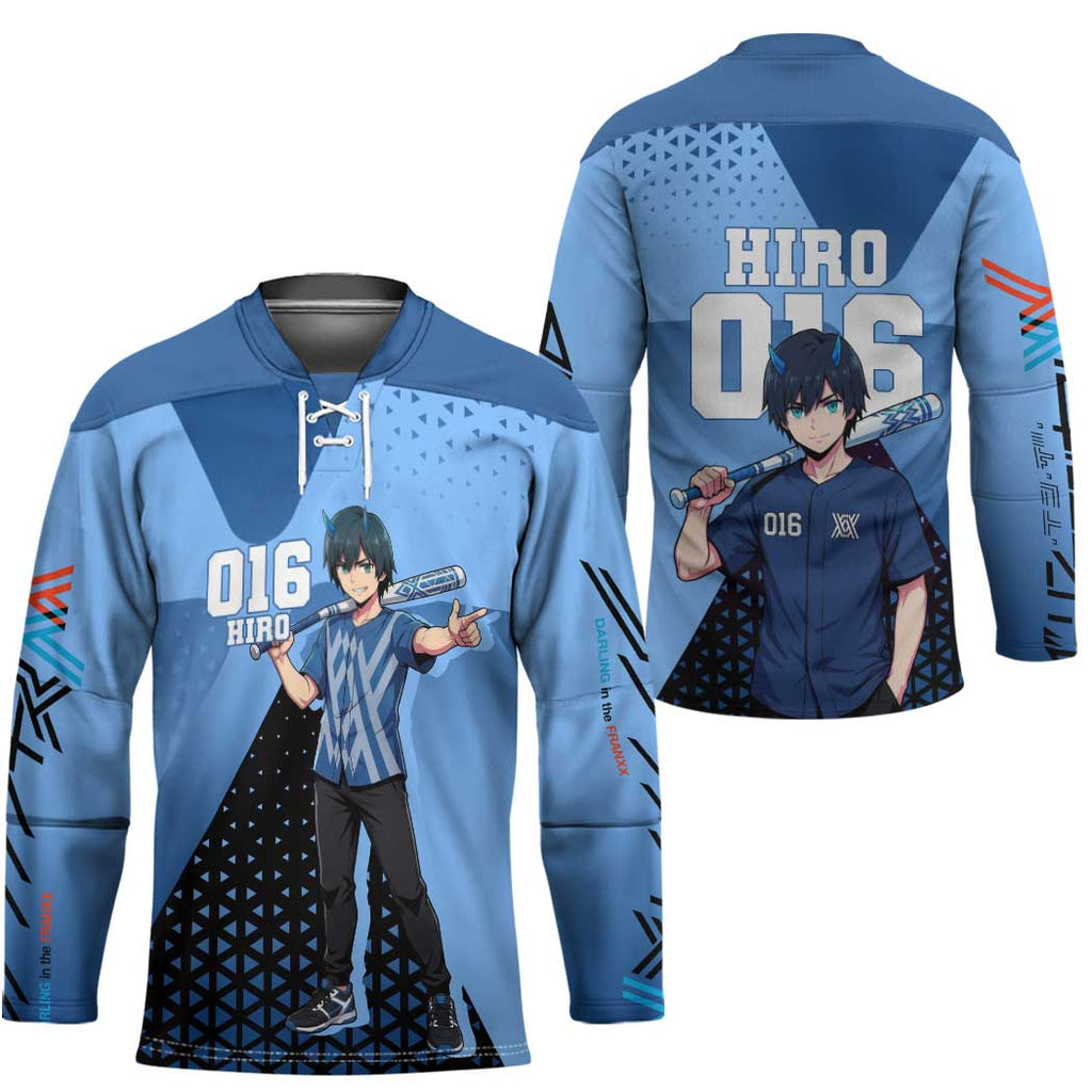 Hiro Hockey Jersey Geometric Blue Baseball Anime Style