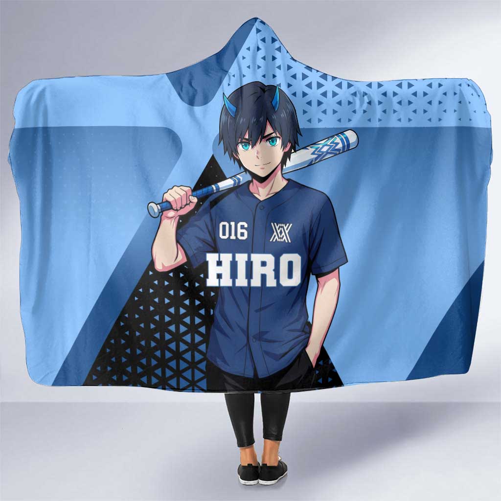 Hiro Hooded Blanket Geometric Blue Baseball Anime Style