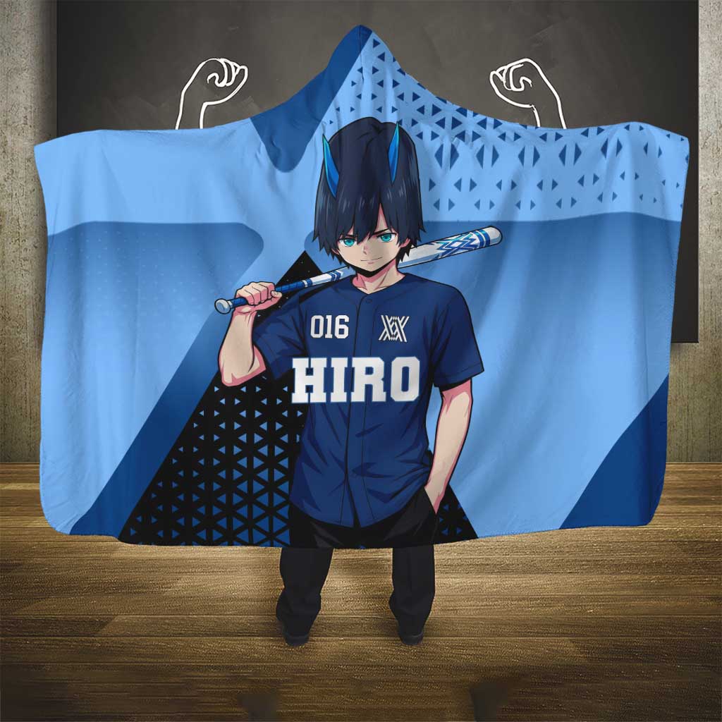 Hiro Hooded Blanket Geometric Blue Baseball Anime Style