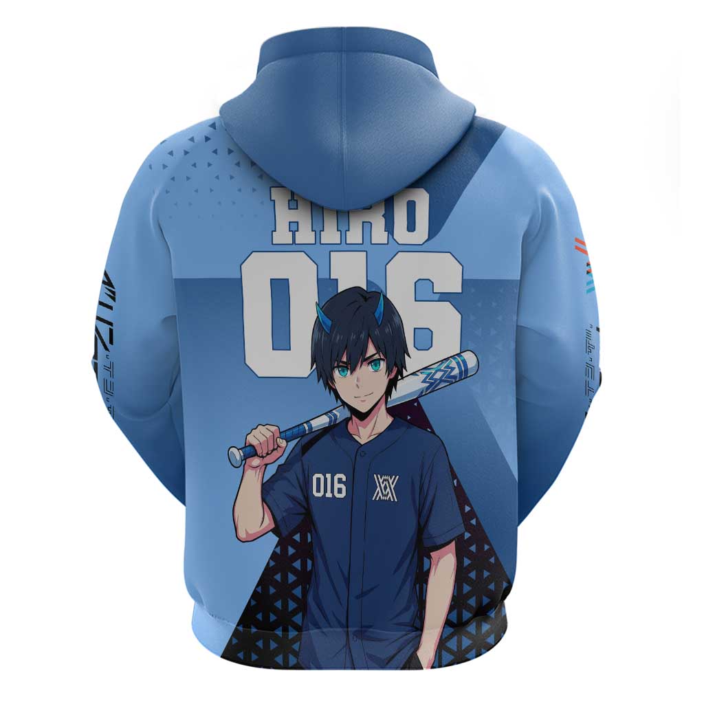 Hiro Hoodie Geometric Blue Baseball Anime Style