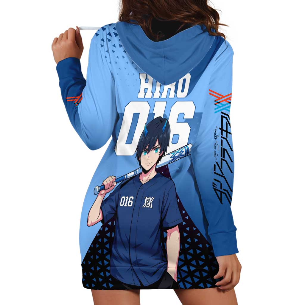 Hiro Hoodie Dress Geometric Blue Baseball Anime Style