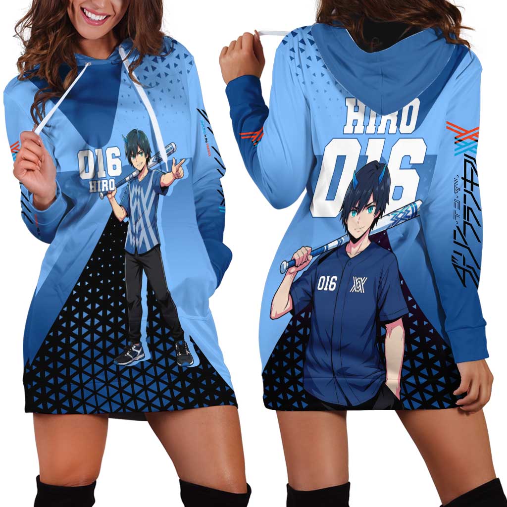 Hiro Hoodie Dress Geometric Blue Baseball Anime Style