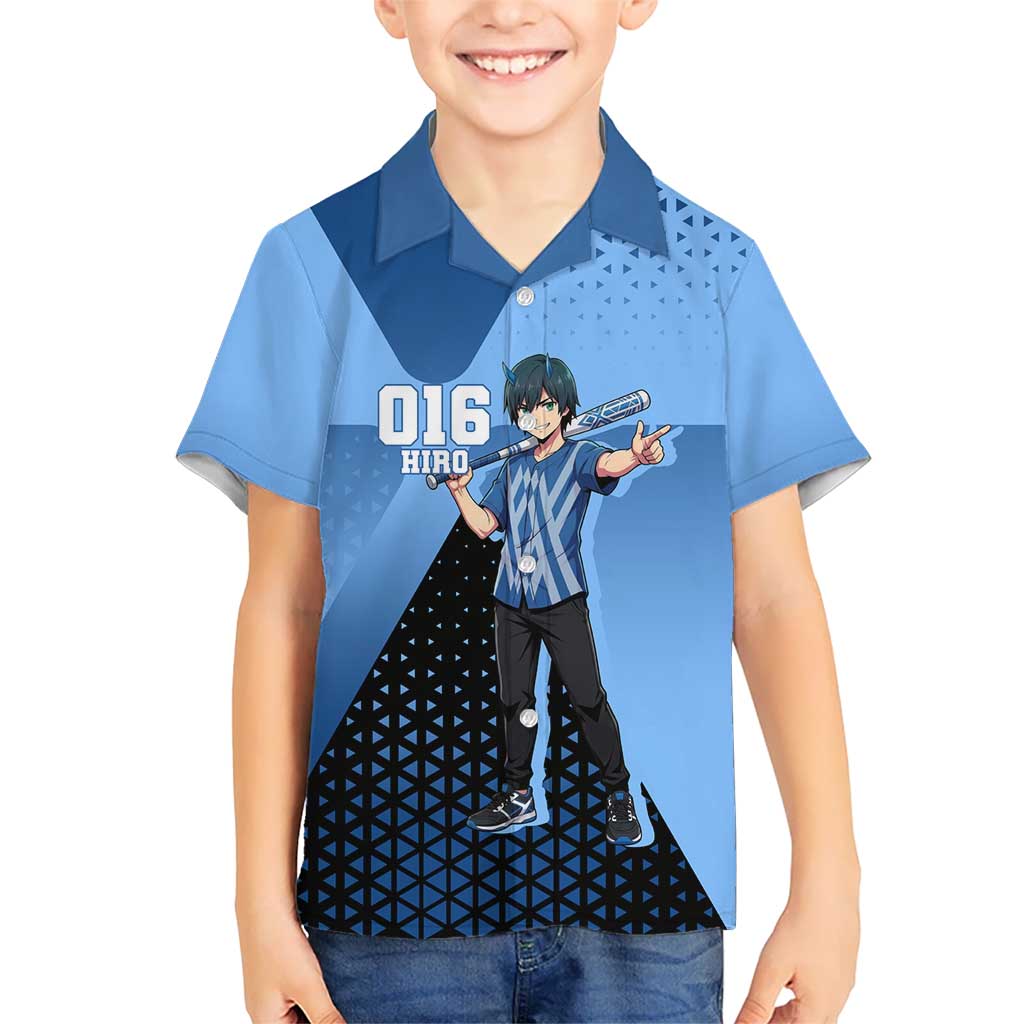 Hiro Kid Hawaiian Shirt Geometric Blue Baseball Anime Style