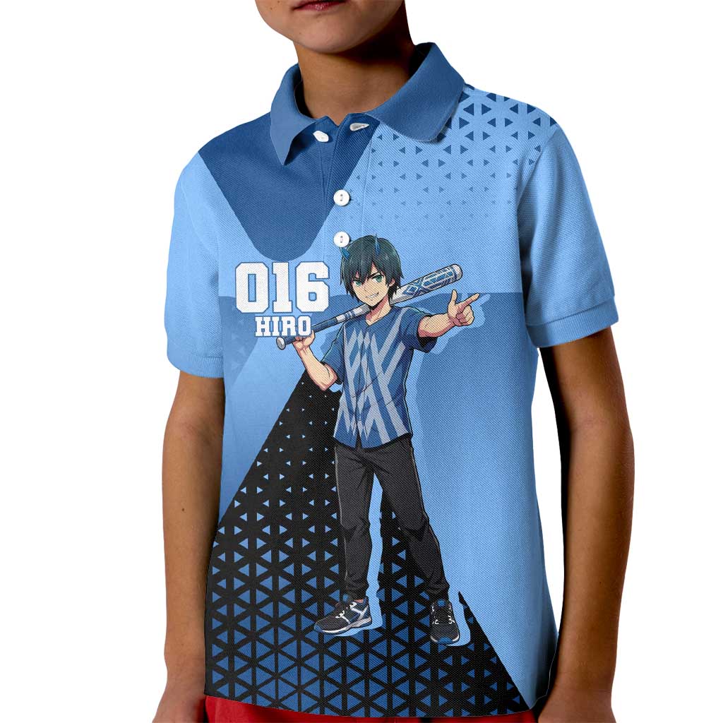Hiro Kid Polo Shirt Geometric Blue Baseball Anime Style