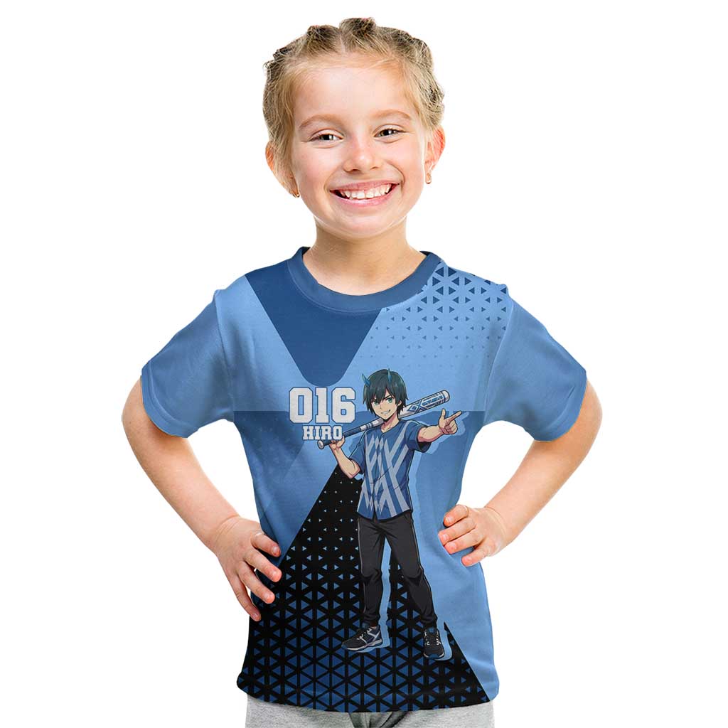 Hiro Kid T Shirt Geometric Blue Baseball Anime Style