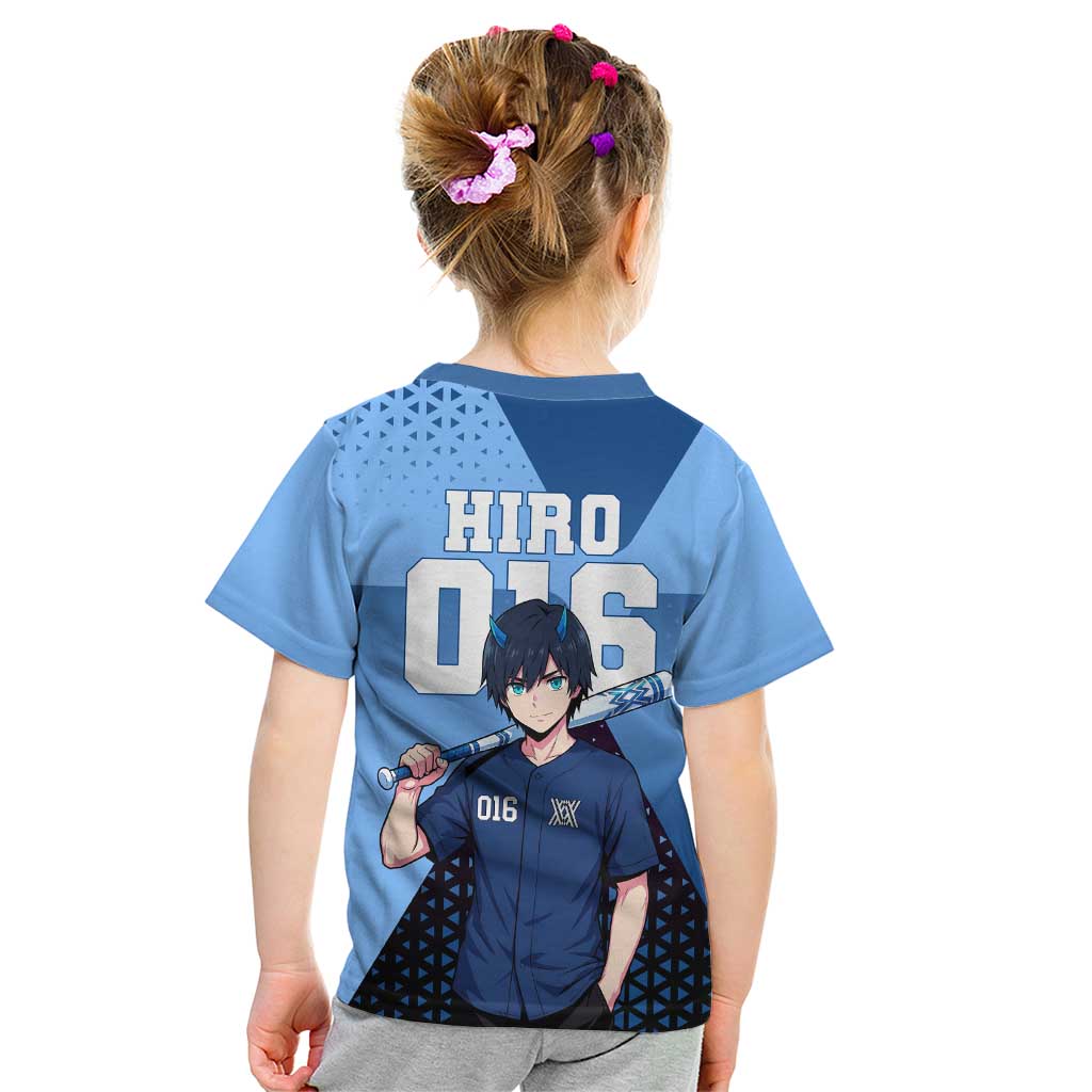 Hiro Kid T Shirt Geometric Blue Baseball Anime Style